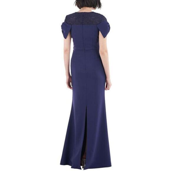 JS Collections Lace Trim Knot Sleeve Evening Maxi Dress Gown Blue Womens Size 10 - Picture 2 of 6